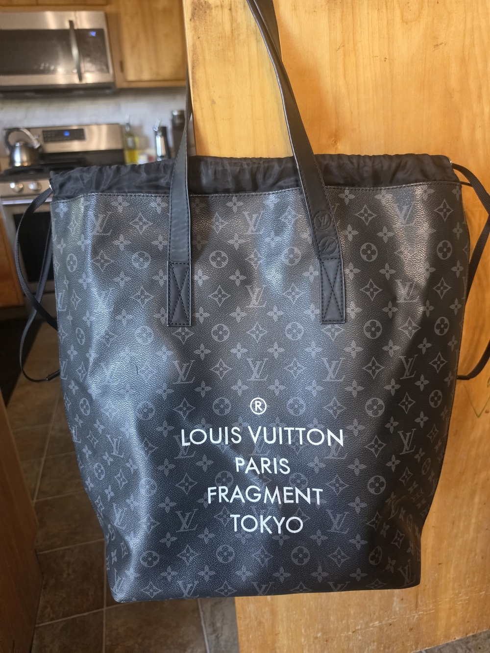 Louis Vuitton Black Monogram Fragment Tokyo Drawstring Tote - Picture 7 of 9